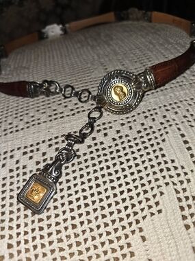 Brighton Museum Collection Womens Brown Leather and Metal with Medallion Med